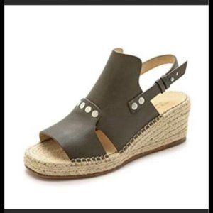 Rag & Bone Studded Green-gray Leather Wedge Sandals Shoes Heels Size 39 peep toe